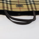 BURBERRY Nova Check Hand Bag PVC Beige Silver Auth 125300-7