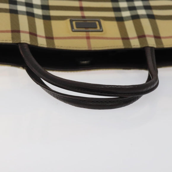 BURBERRY Nova Check Hand Bag PVC Beige Silver Auth 125300