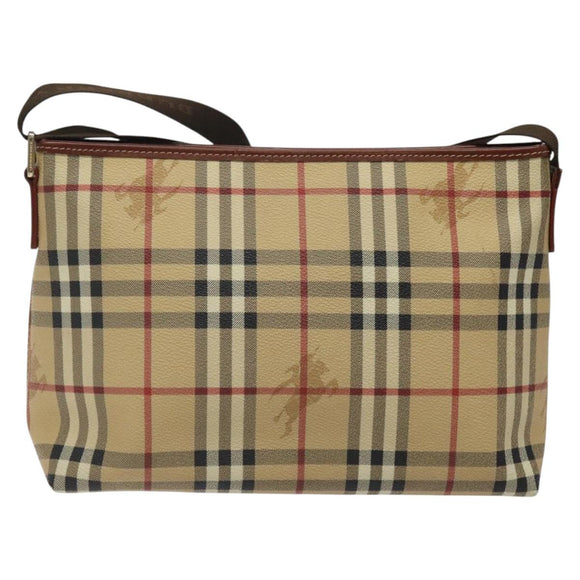 BURBERRY Nova Check Shoulder Bag PVC Beige Gold Auth 125301