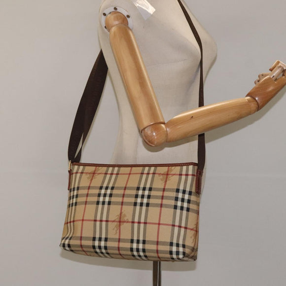 BURBERRY Nova Check Shoulder Bag PVC Beige Gold Auth 125301