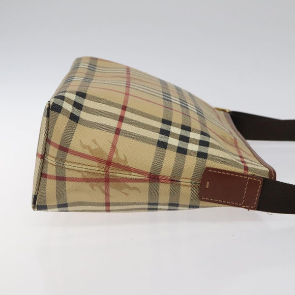 BURBERRY Nova Check Shoulder Bag PVC Beige Gold Auth 125301