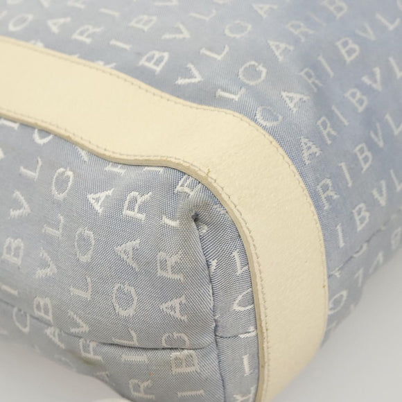 BVLGARI Logogram Tote Bag Canvas Light Blue Silver Auth 125302