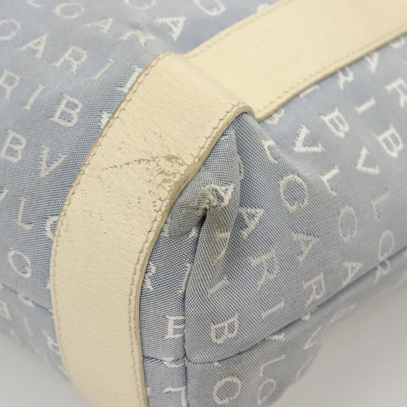 BVLGARI Logogram Tote Bag Canvas Light Blue Silver Auth 125302