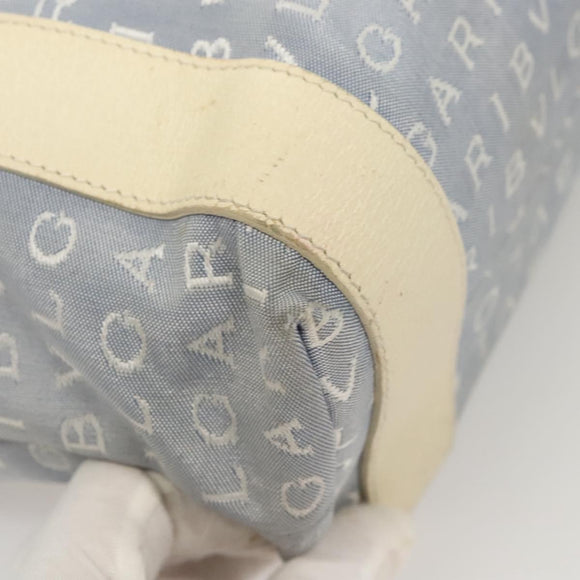 BVLGARI Logogram Tote Bag Canvas Light Blue Silver Auth 125302
