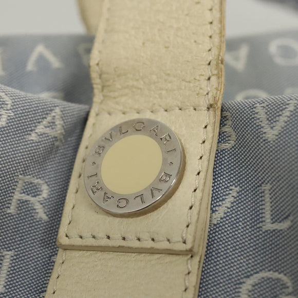BVLGARI Logogram Tote Bag Canvas Light Blue Silver Auth 125302