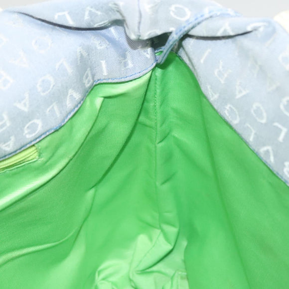 BVLGARI Logogram Tote Bag Canvas Light Blue Silver Auth 125302