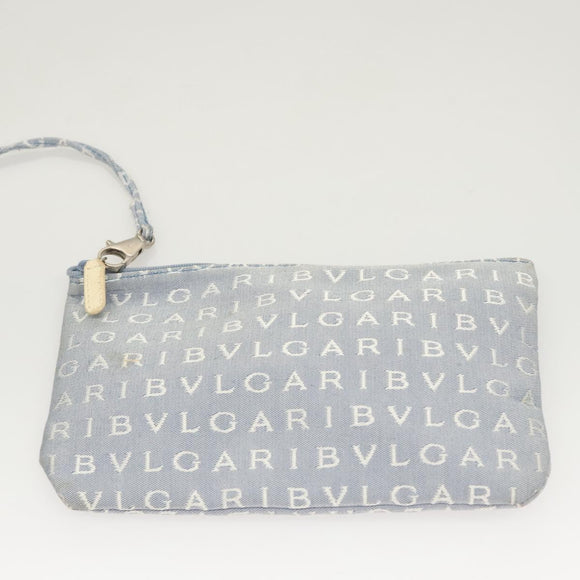 BVLGARI Logogram Tote Bag Canvas Light Blue Silver Auth 125302