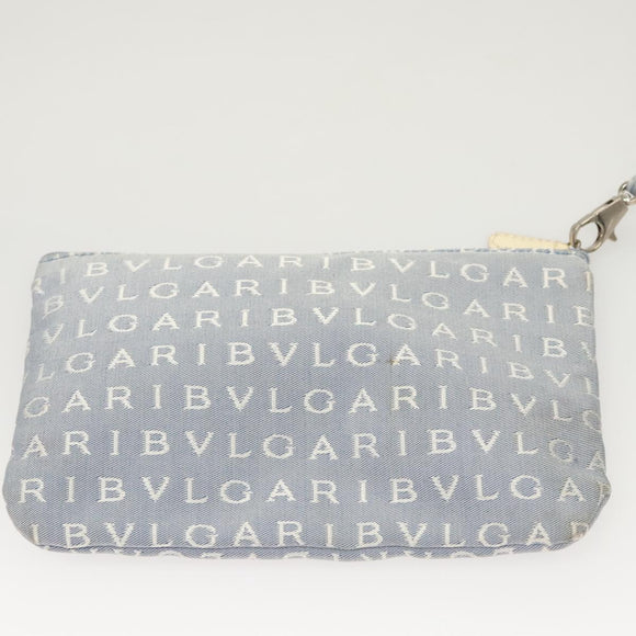 BVLGARI Logogram Tote Bag Canvas Light Blue Silver Auth 125302