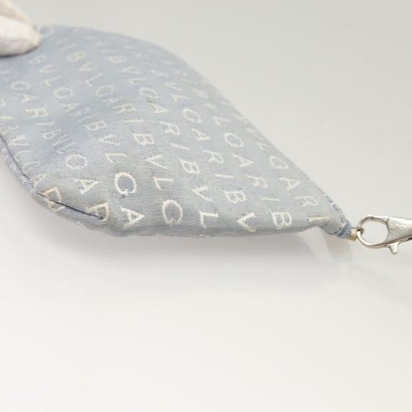 BVLGARI Logogram Tote Bag Canvas Light Blue Silver Auth 125302