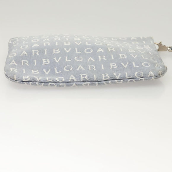 BVLGARI Logogram Tote Bag Canvas Light Blue Silver Auth 125302