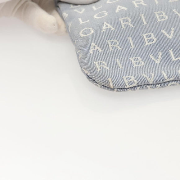 BVLGARI Logogram Tote Bag Canvas Light Blue Silver Auth 125302