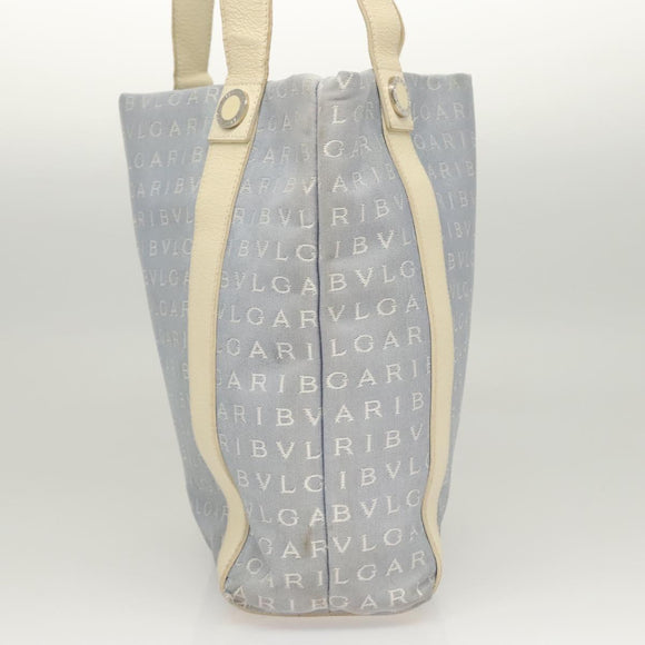 BVLGARI Logogram Tote Bag Canvas Light Blue Silver Auth 125302