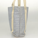 BVLGARI Logogram Tote Bag Canvas Light Blue Silver Auth 125302-4