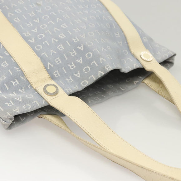 BVLGARI Logogram Tote Bag Canvas Light Blue Silver Auth 125302