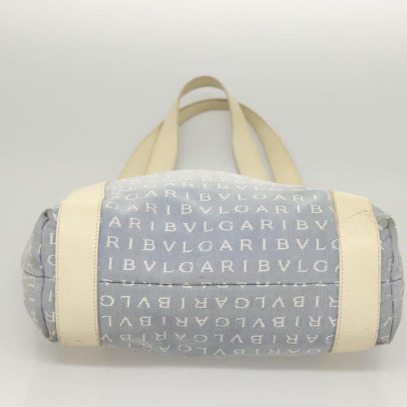 BVLGARI Logogram Tote Bag Canvas Light Blue Silver Auth 125302