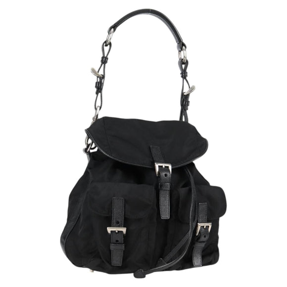 PRADA Shoulder Bag Nylon Black Silver Auth 125317V
