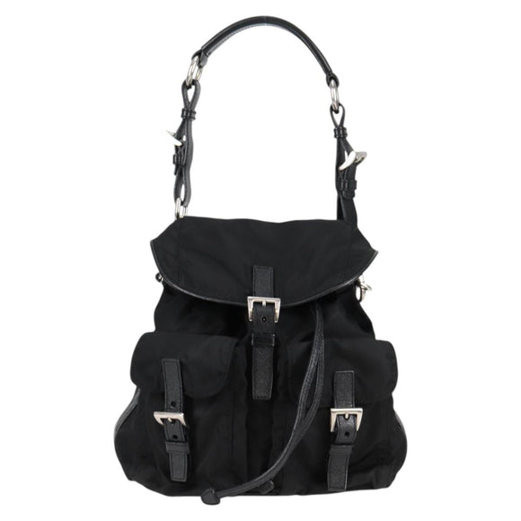 PRADA Shoulder Bag Nylon Black Silver Auth 125317V