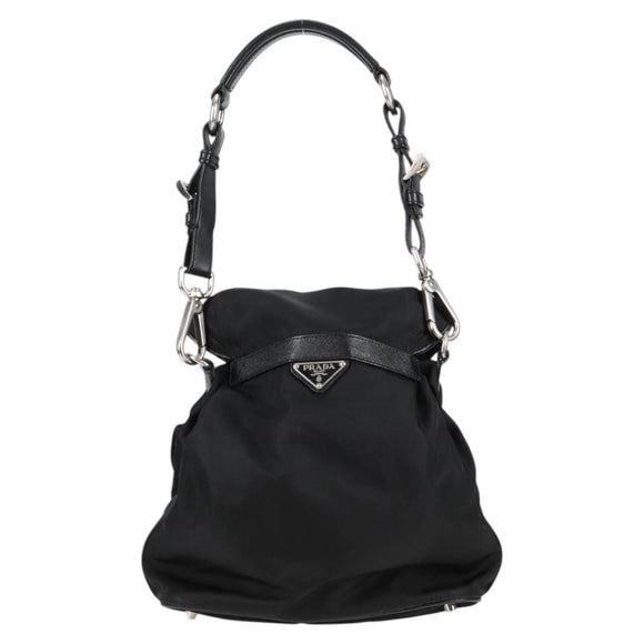 PRADA Shoulder Bag Nylon Black Silver Auth 125317V