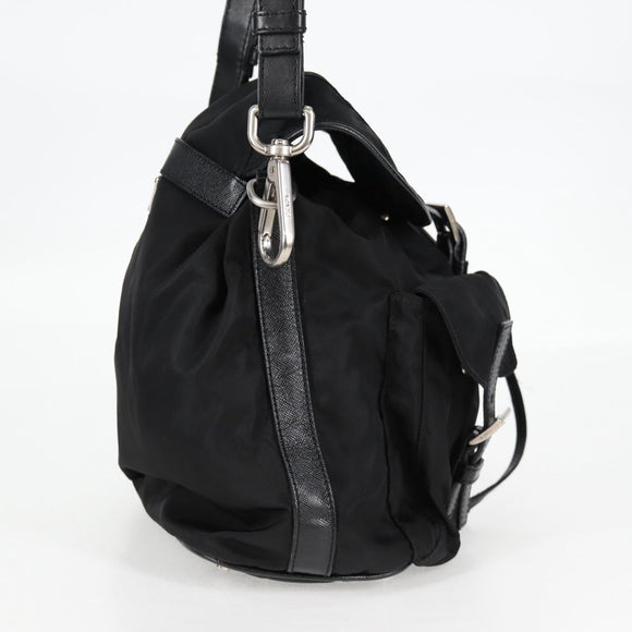 PRADA Shoulder Bag Nylon Black Silver Auth 125317V
