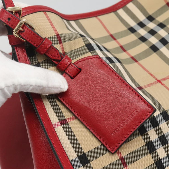 BURBERRY Nova Check Shoulder Bag Nylon Beige Gold Auth 125324