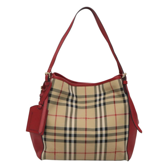 BURBERRY Nova Check Shoulder Bag Nylon Beige Gold Auth 125324