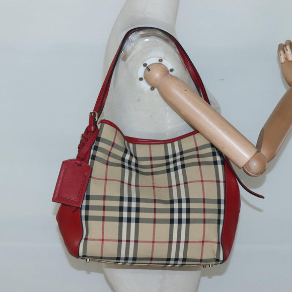 BURBERRY Nova Check Shoulder Bag Nylon Beige Gold Auth 125324