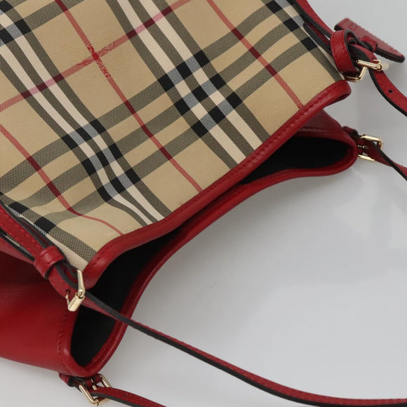 BURBERRY Nova Check Shoulder Bag Nylon Beige Gold Auth 125324