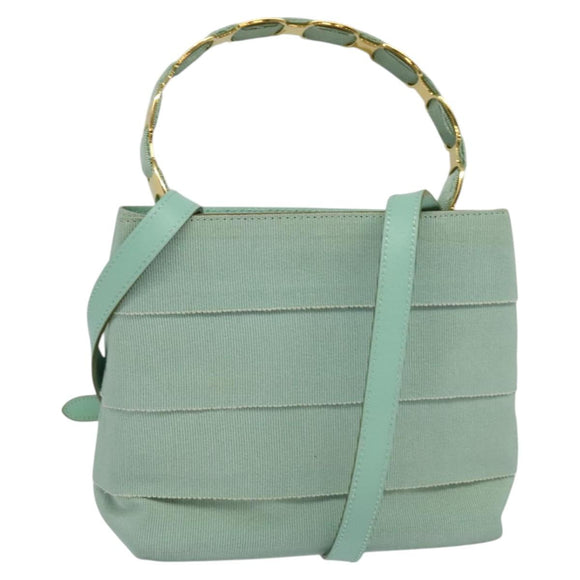Salvatore Ferragamo Hand Bag Nylon 2way Green Gold Auth 125371