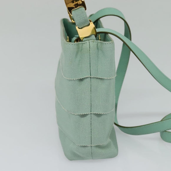Salvatore Ferragamo Hand Bag Nylon 2way Green Gold Auth 125371