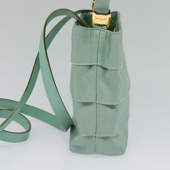 Salvatore Ferragamo Hand Bag Nylon 2way Green Gold Auth 125371
