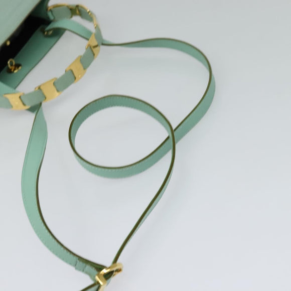 Salvatore Ferragamo Hand Bag Nylon 2way Green Gold Auth 125371