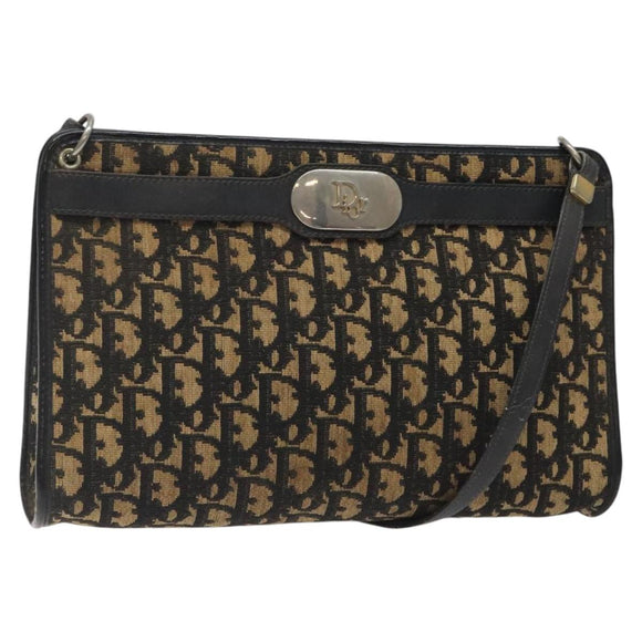 Christian Dior Trotter Canvas Shoulder Bag Black Beige Auth 125405