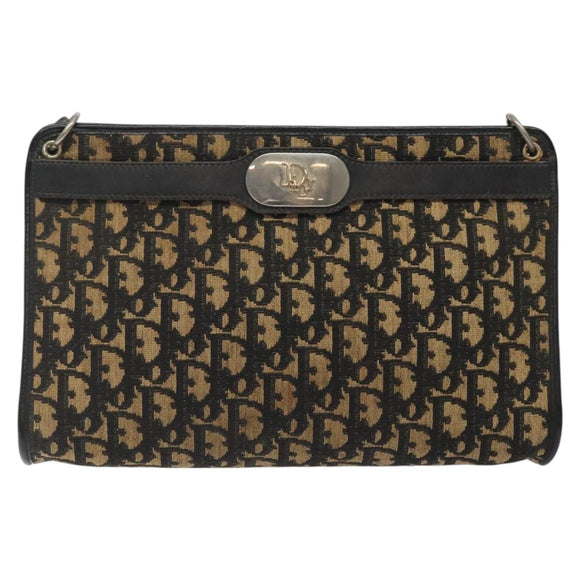 Christian Dior Trotter Canvas Shoulder Bag Black Beige Auth 125405