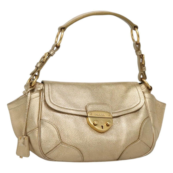 PRADA Shoulder Bag Leather Gold Tone Auth 125408