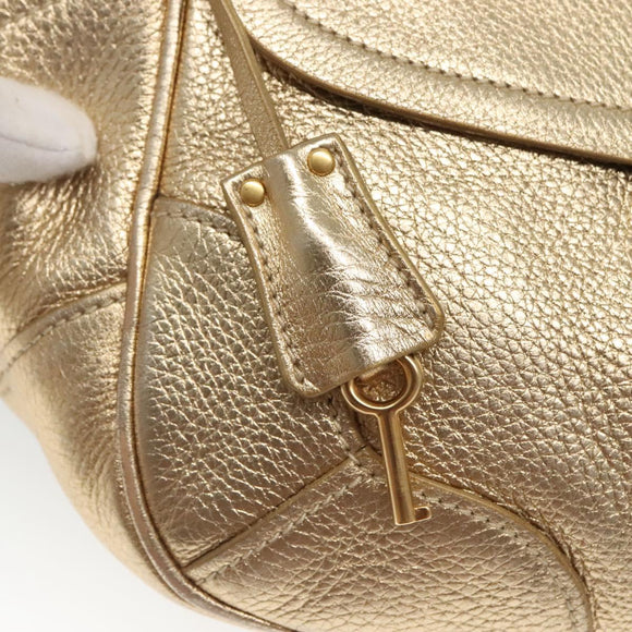 PRADA Shoulder Bag Leather Gold Tone Auth 125408
