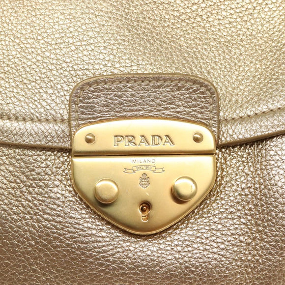 PRADA Shoulder Bag Leather Gold Tone Auth 125408