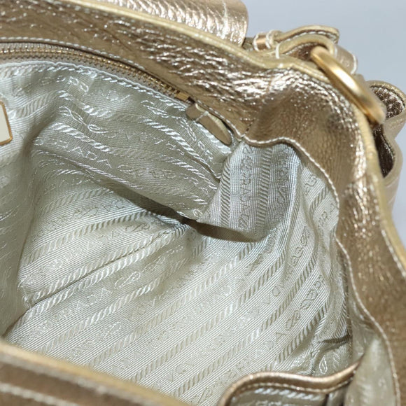 PRADA Shoulder Bag Leather Gold Tone Auth 125408