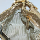 PRADA Shoulder Bag Leather Gold Tone Auth 125408-21