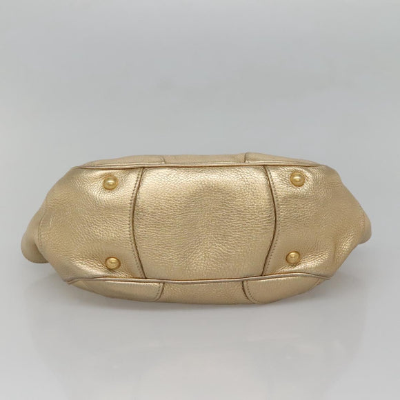PRADA Shoulder Bag Leather Gold Tone Auth 125408