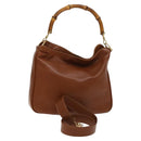 GUCCI Bamboo Hand Bag Leather 2way Brown Gold 001 1705 1638 Auth 125422-1