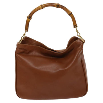 GUCCI Bamboo Hand Bag Leather 2way Brown Gold 001 1705 1638 Auth 125422 - 0