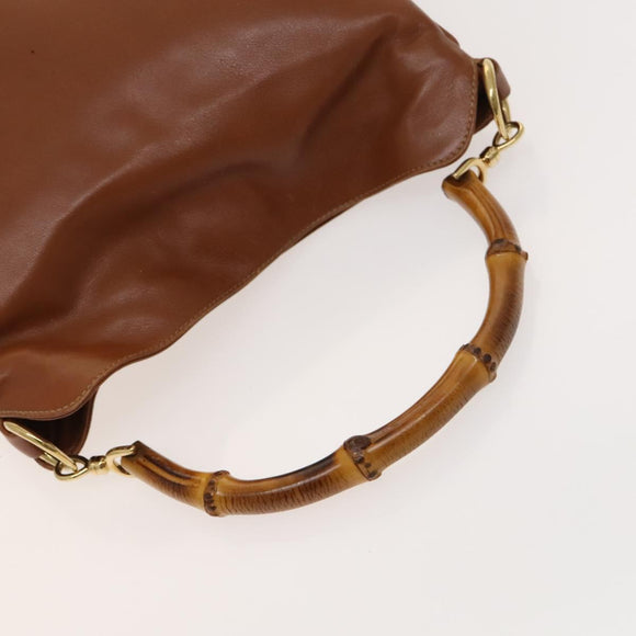 GUCCI Bamboo Hand Bag Leather 2way Brown Gold 001 1705 1638 Auth 125422
