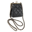 CHANEL Matelasse Chain Pouch Shoulder Bag Lamb Skin Black Gold CC Auth 125435AM-1