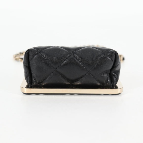 CHANEL Matelasse Chain Pouch Shoulder Bag Lamb Skin Black Gold CC Auth 125435AM