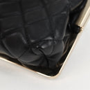 CHANEL Matelasse Chain Pouch Shoulder Bag Lamb Skin Black Gold CC Auth 125435AM-15
