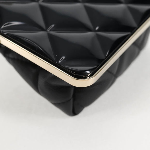 CHANEL Matelasse Chain Pouch Shoulder Bag Lamb Skin Black Gold CC Auth 125435SAM