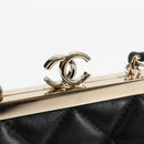 CHANEL Matelasse Chain Pouch Shoulder Bag Lamb Skin Black Gold CC Auth 125435AM-10