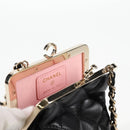 CHANEL Matelasse Chain Pouch Shoulder Bag Lamb Skin Black Gold CC Auth 125435AM-19