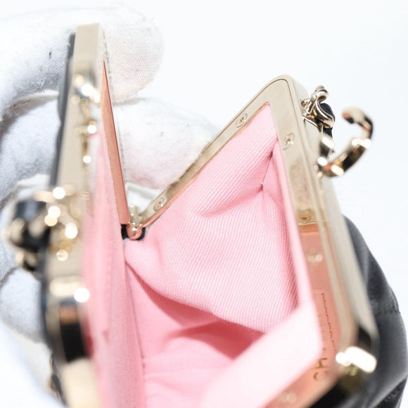 CHANEL Matelasse Chain Pouch Shoulder Bag Lamb Skin Black Gold CC Auth 125435SAM