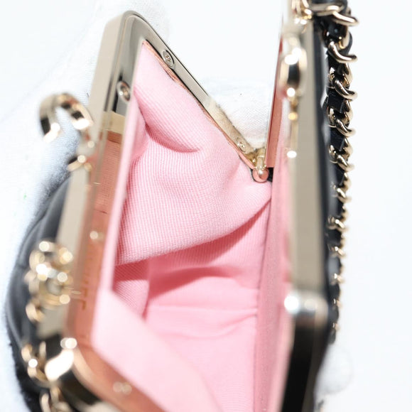 CHANEL Matelasse Chain Pouch Shoulder Bag Lamb Skin Black Gold CC Auth 125435SAM